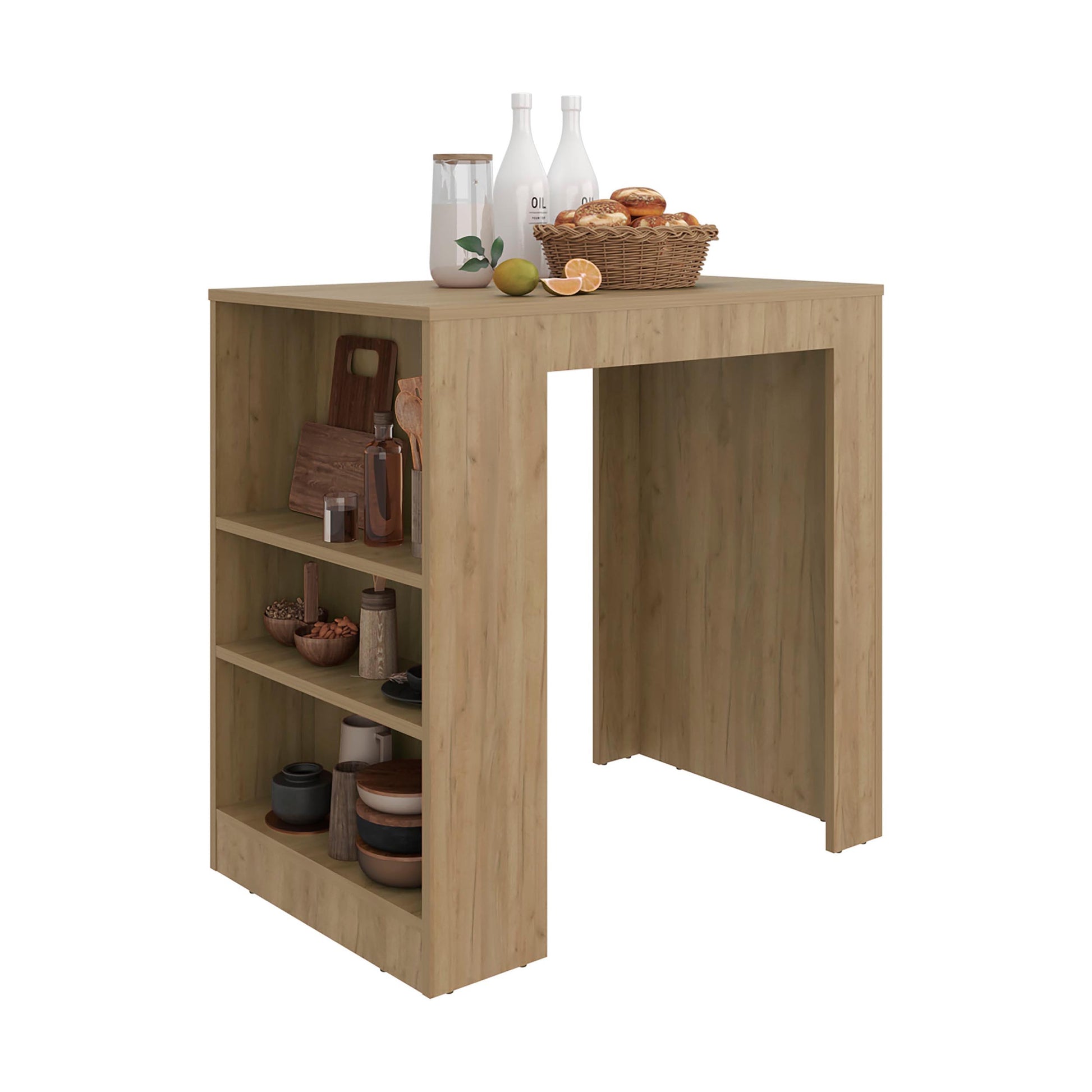 Modern Oak Kitchen Island with Open Storage for Dining Room