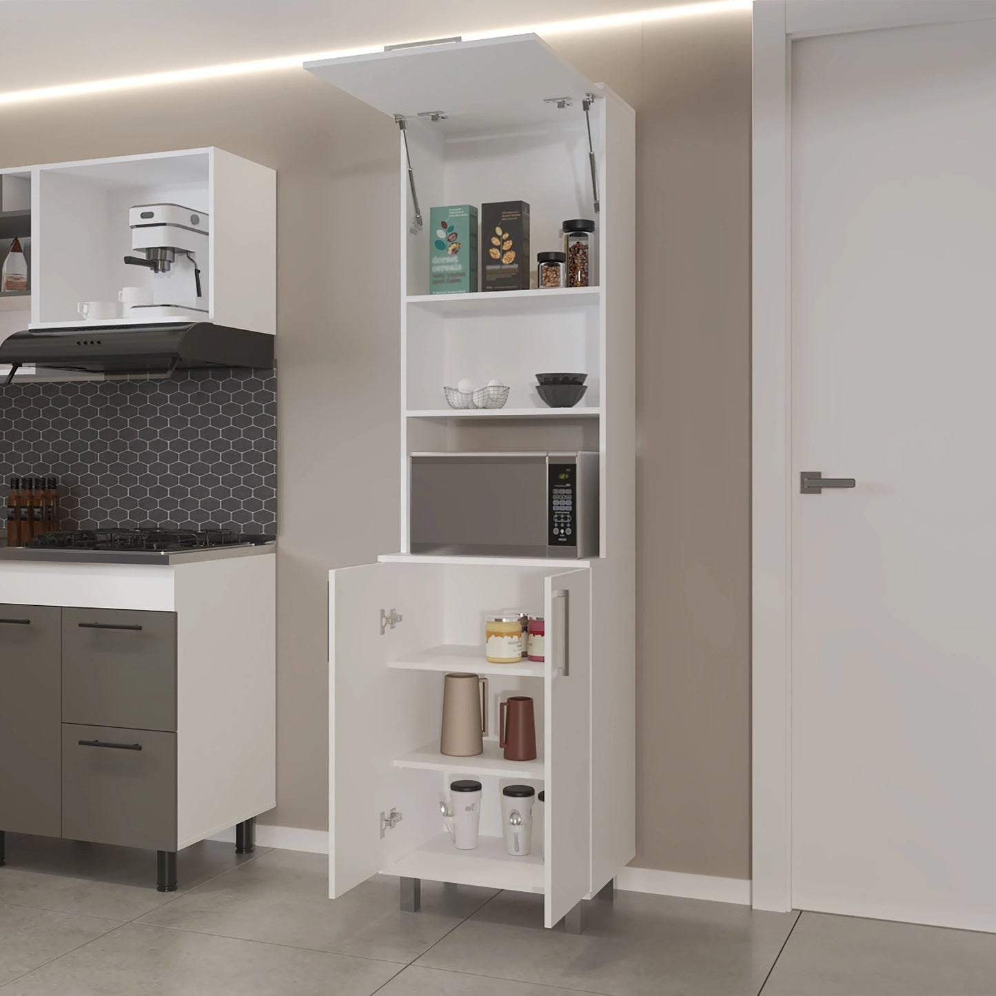 White Kitchen Pantry Cabinet - 15.4"W x 21.7"D x 80.3"H