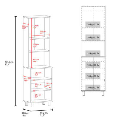 White Kitchen Pantry Cabinet - 15.4"W x 21.7"D x 80.3"H