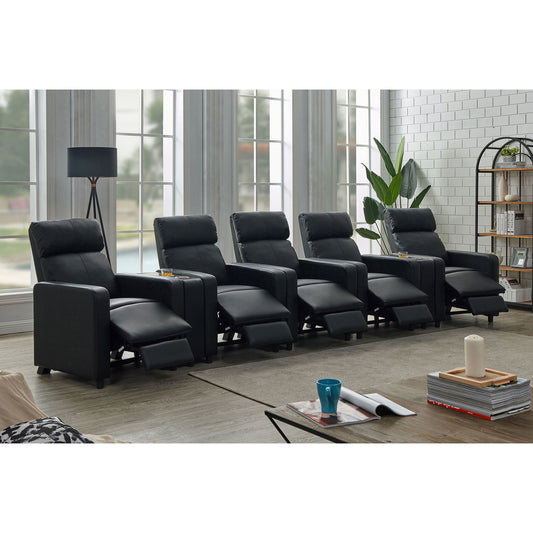 Warren Black Upholstered 5-seater Home Theater with 2 Wedge Consoles