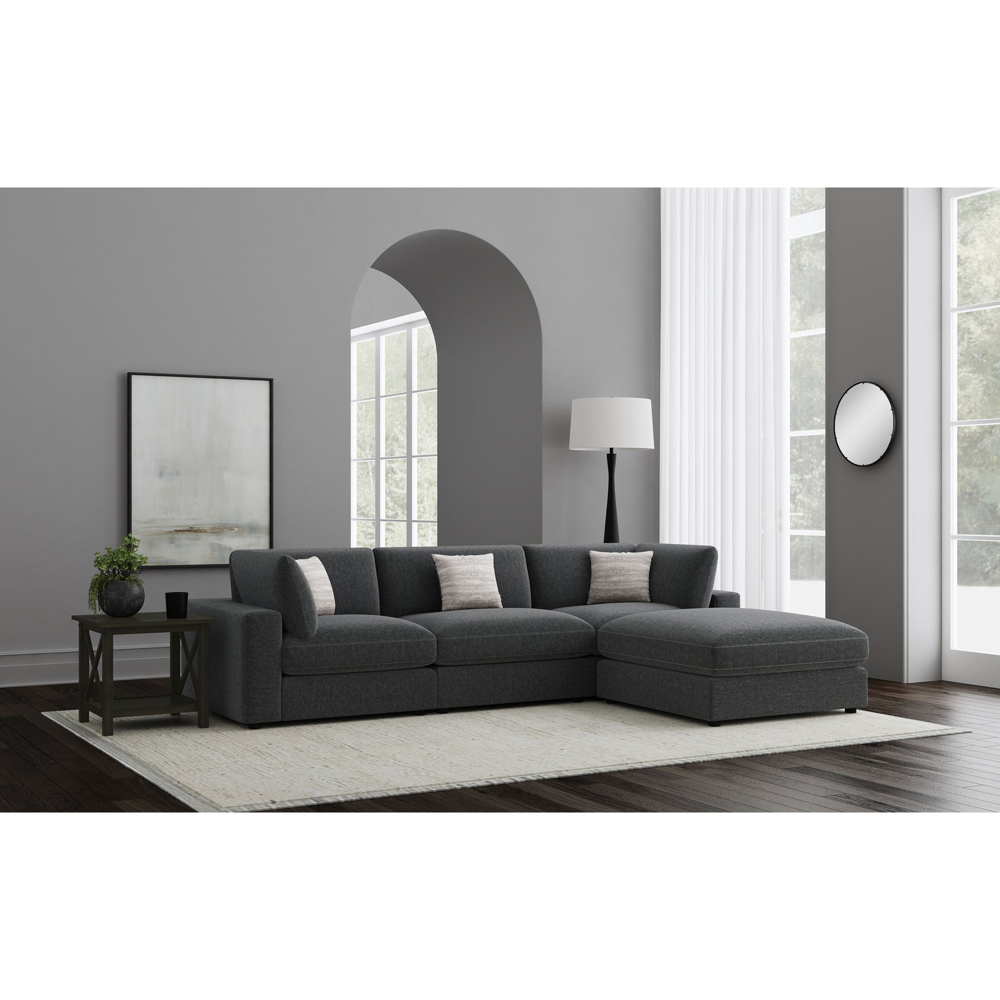 Rhette Charcoal 4-piece Upholstered Sectional with Ottoman