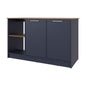 Kronos Blue and Natural Oak Kitchen Island with Storage Cabinet and Open Shelves