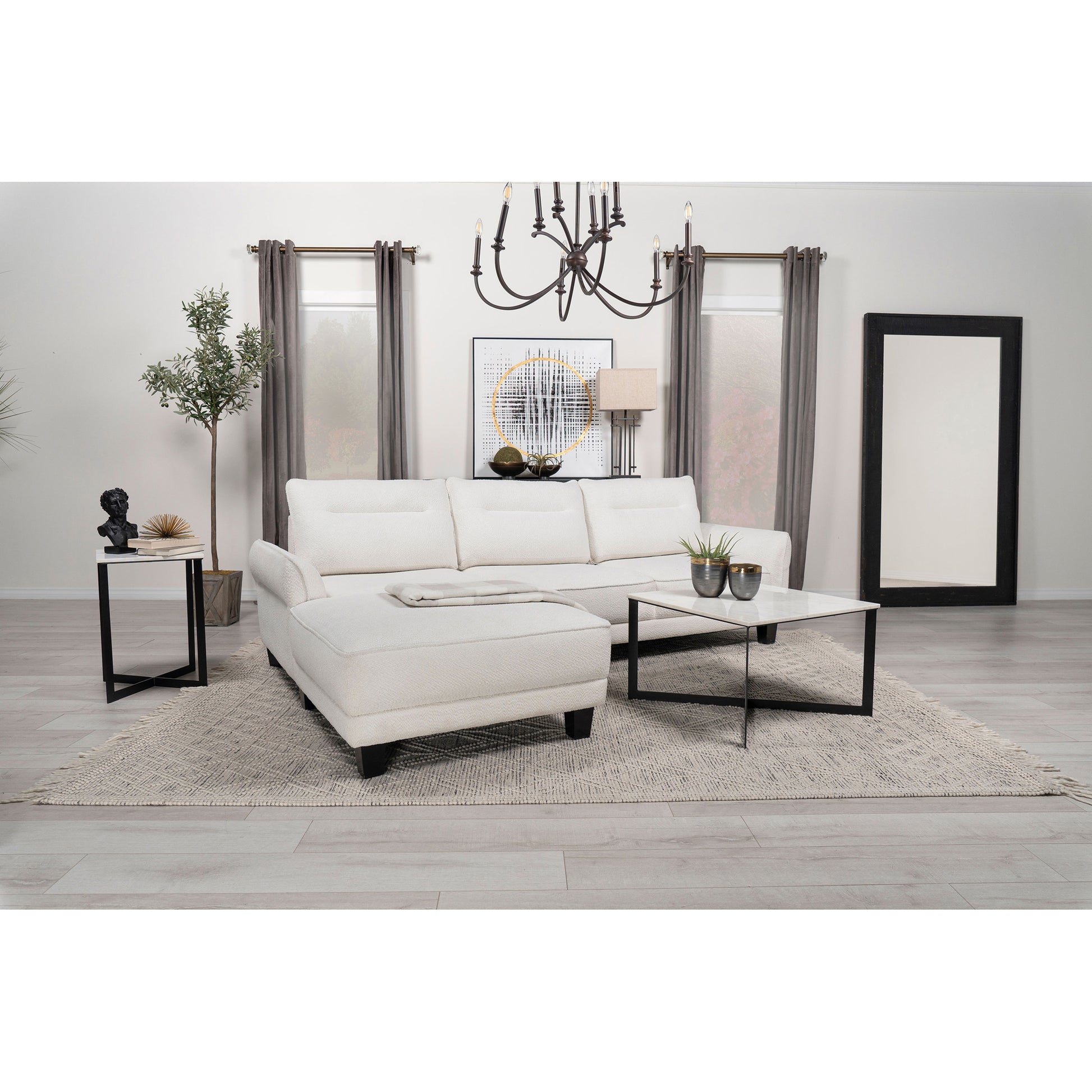 Granholm White Upholstered Curved Arm Sectional Sofa