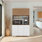 White and Natural Oak 6-door Kitchen Storage Cabinet