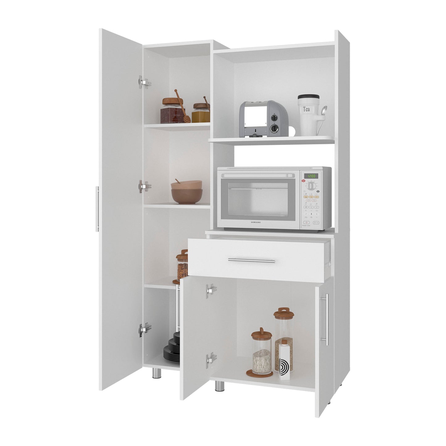 White 3-Door Kitchen Storage Cabinet - Compact Design for Dining Room