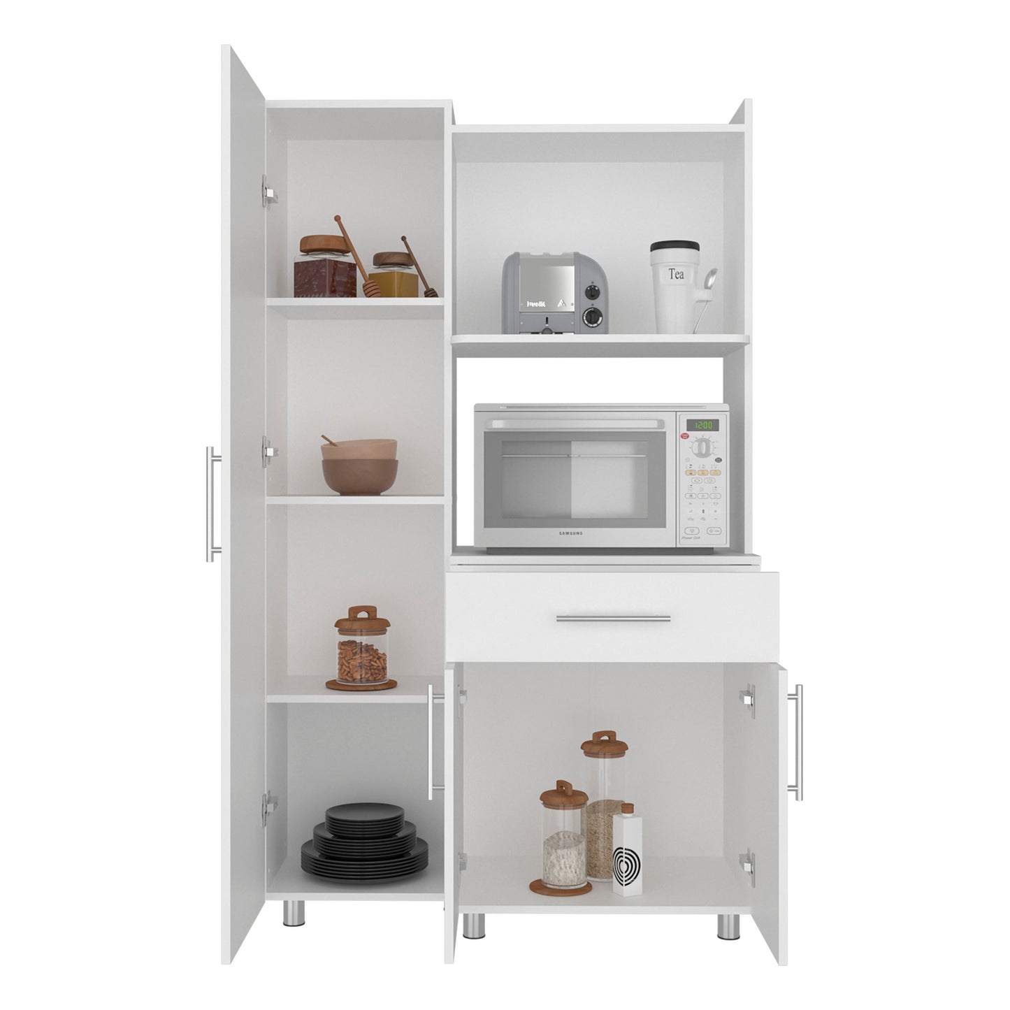 White 3-Door Kitchen Storage Cabinet - Compact Design for Dining Room