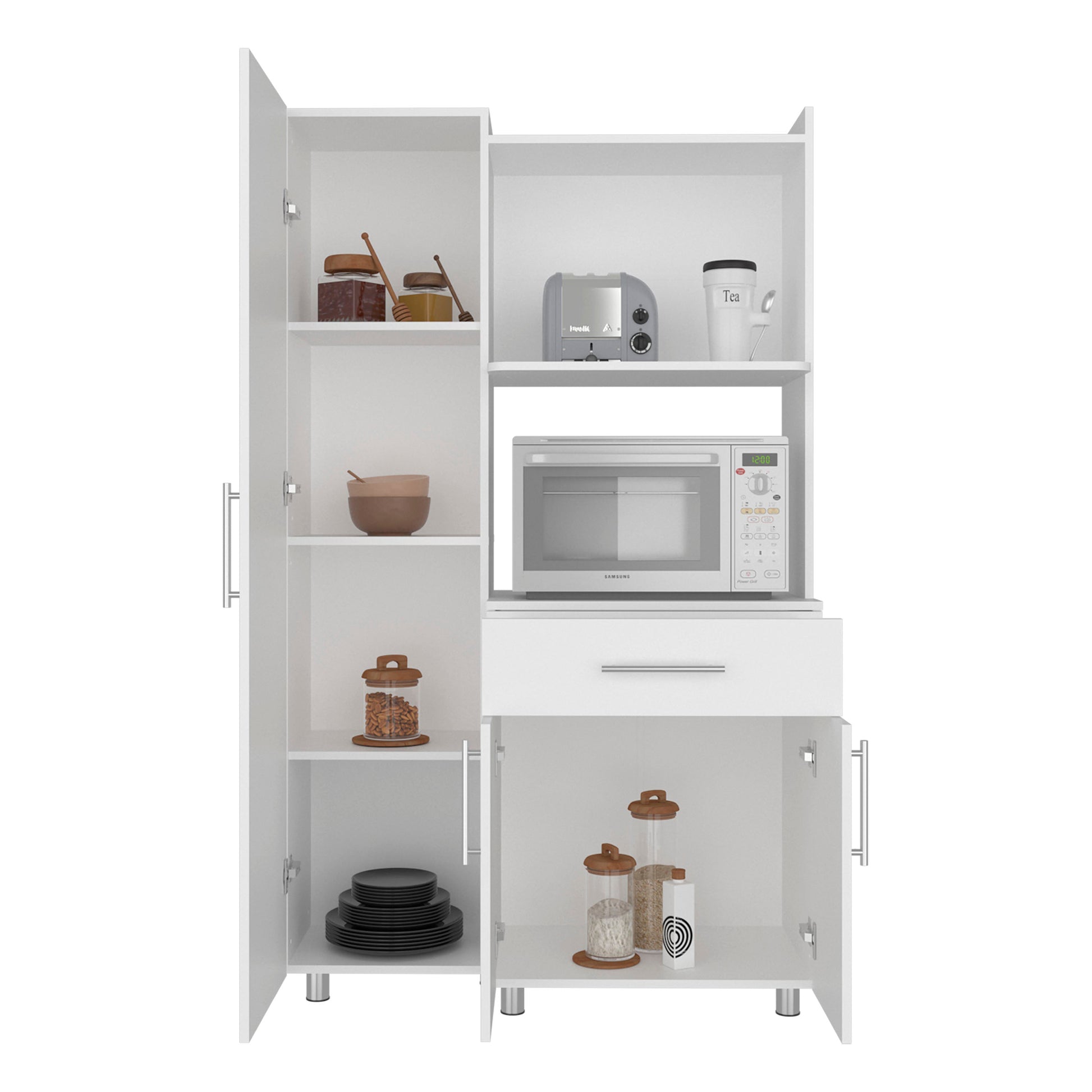 White 3-Door Kitchen Storage Cabinet - Compact Design for Dining Room