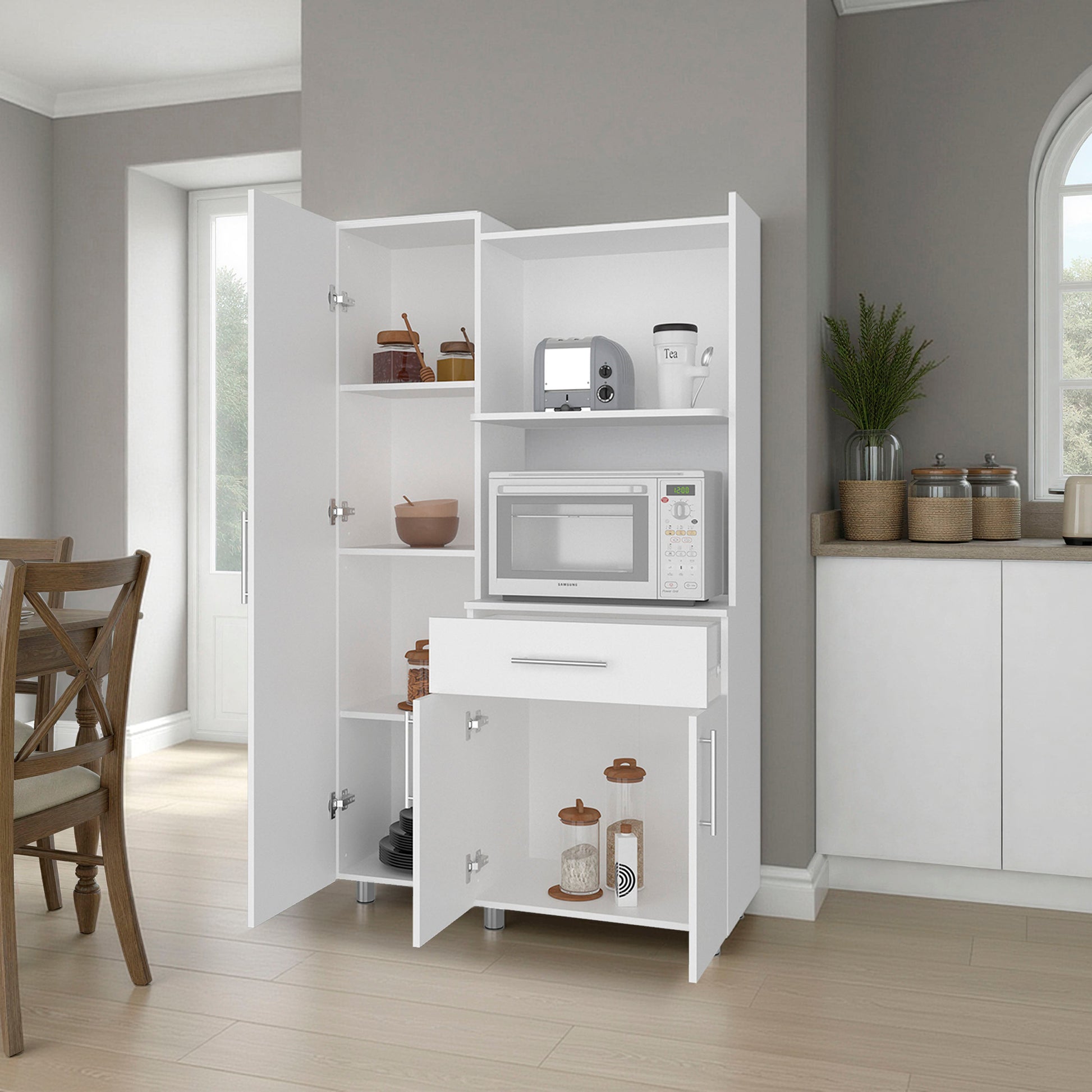 White 3-Door Kitchen Storage Cabinet - Compact Design for Dining Room