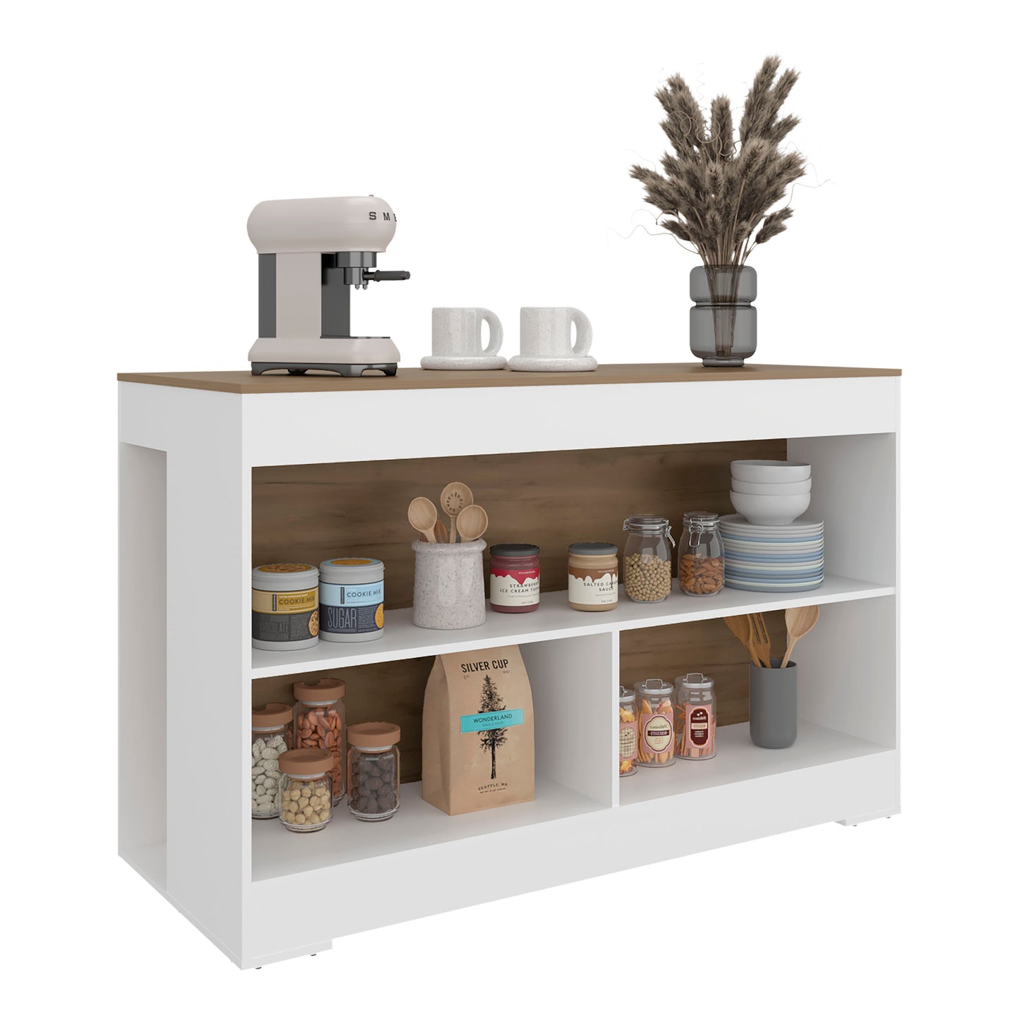Rectangular White Kitchen Island with Storage for Dining Room