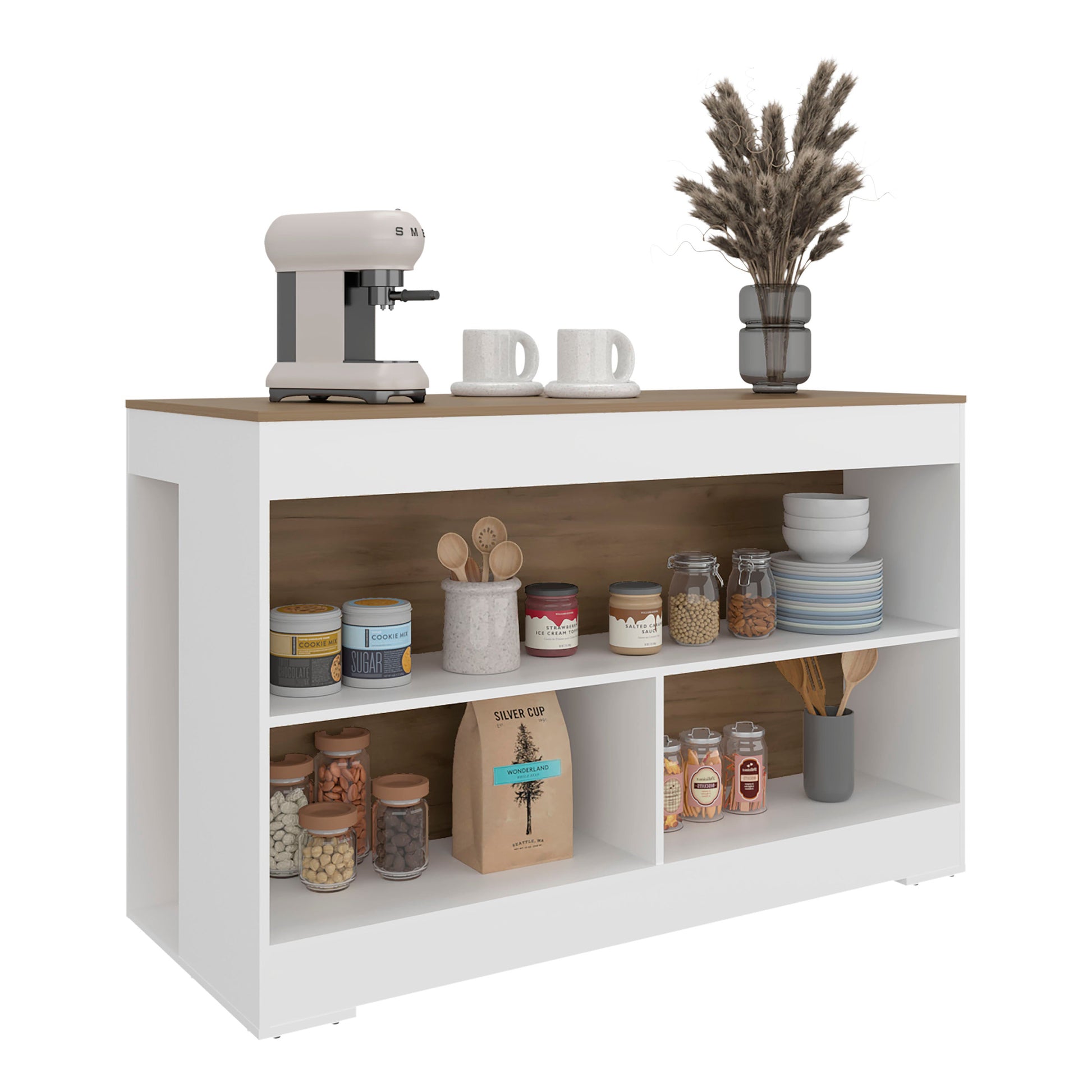 Rectangular White Kitchen Island with Storage for Dining Room