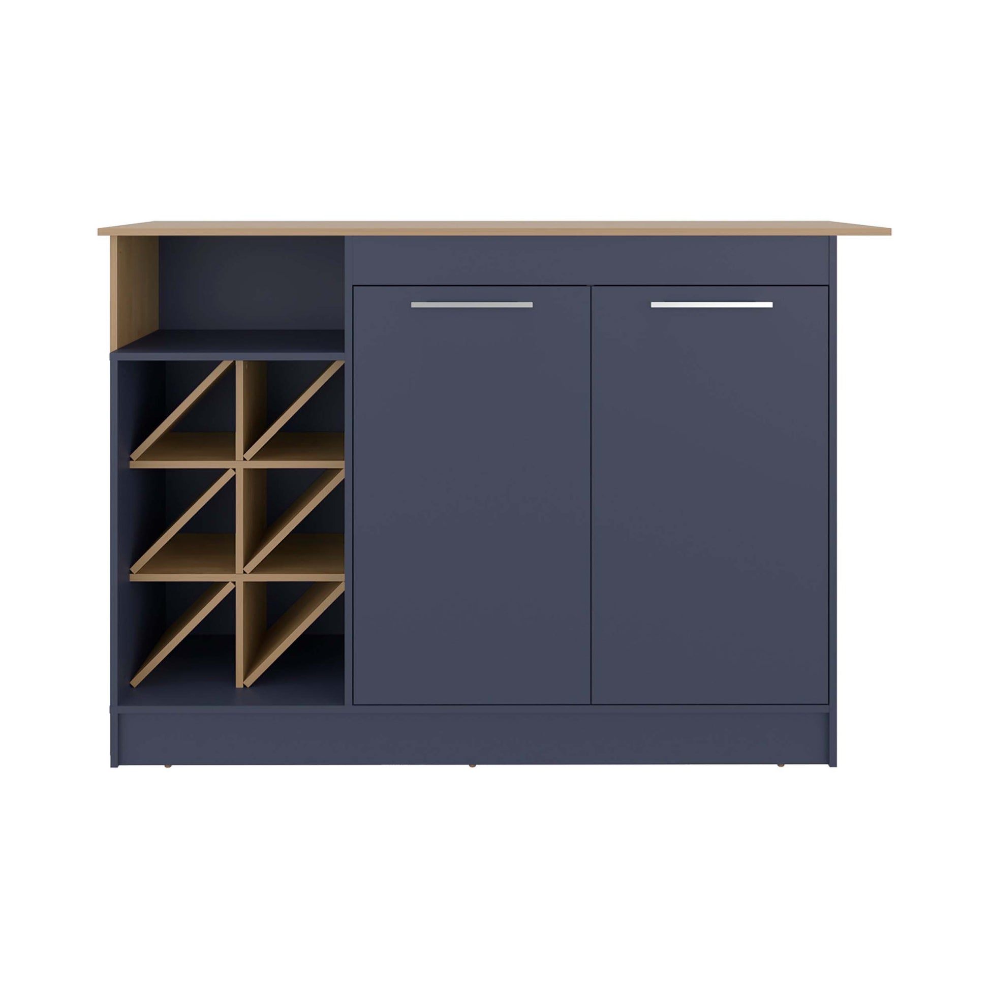 Natural Oak Kitchen Island with Bottle Rack & Shelf