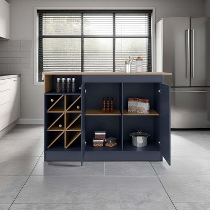 Natural Oak Kitchen Island with Bottle Rack & Shelf