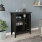 Essential Bar Cabinet, One Open Shelf, Six Built-in Wine Rack, One Drawer -Black