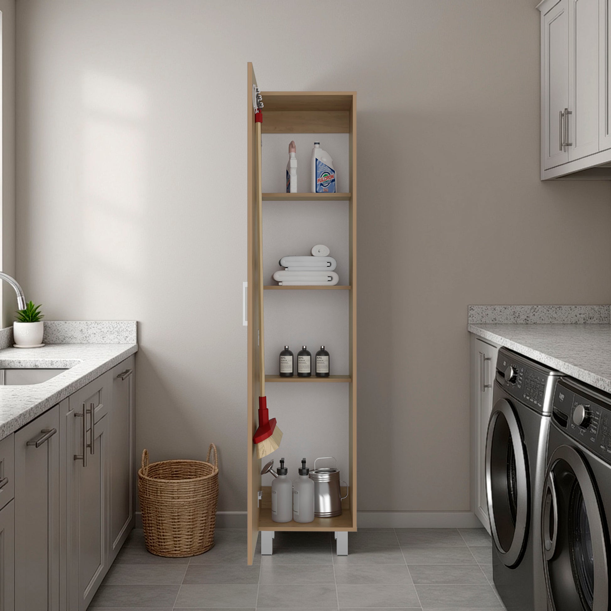 Natural Wood Storage Cabinet - Kitchen Server with Shelves