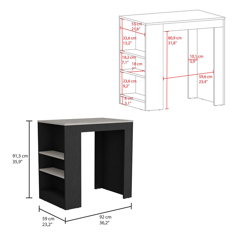Portree Kitchen Island - Rectangular, Multicolor, 3 Shelves