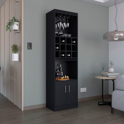 Kevil 71-Inch Tall Bar Cabinet 5-Tier Modern Bar Cabinet with Glass Holder Stemware Rack, Wine Cabinet, Liquor Cabinet, 12 Bottle Cubbies, 5 Shelves, and Pull Out Tray