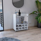 St Andrews Bar Cart with Built-In 8-Bottle Rack, Double Glass Door Cabinet, and Aluminum-Edged Top Surface