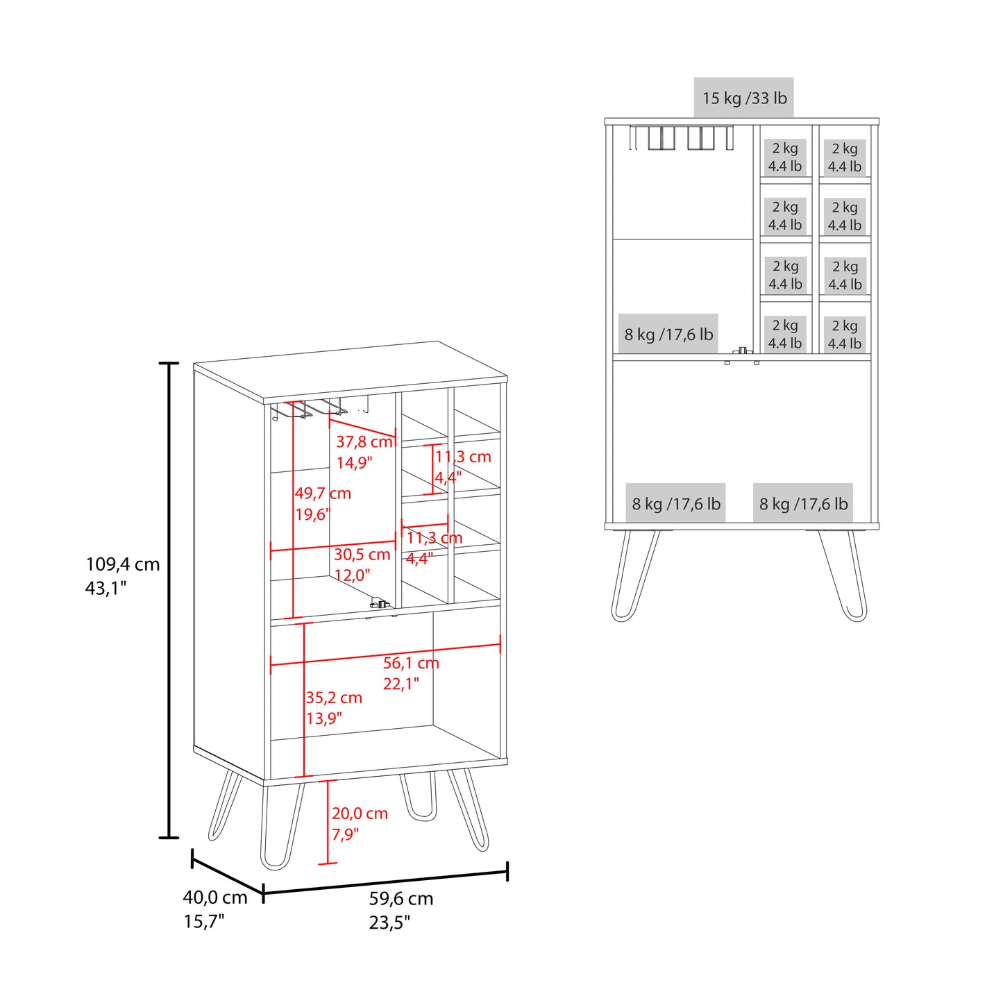 White Washed Bar Cabinet - 43 Inch Modern Liquor Storage