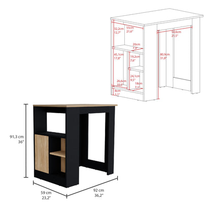 Black Kitchen Island with Storage - 36" Dining Cart
