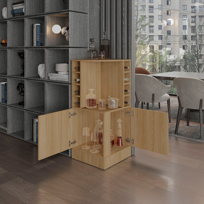 Jakes 42" Tall Corner Bar Cabinet - Oak Liquor Storage