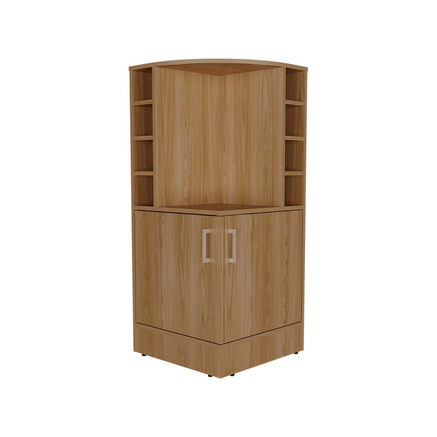 Jakes 42" Tall Corner Bar Cabinet - Oak Liquor Storage