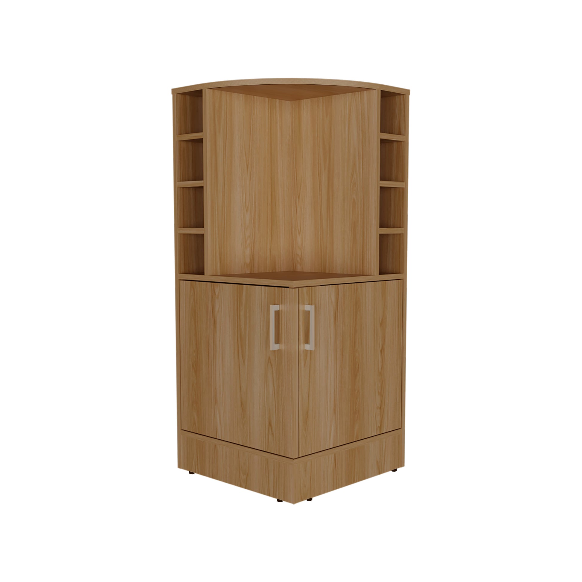 Jakes 42" Tall Corner Bar Cabinet - Oak Liquor Storage