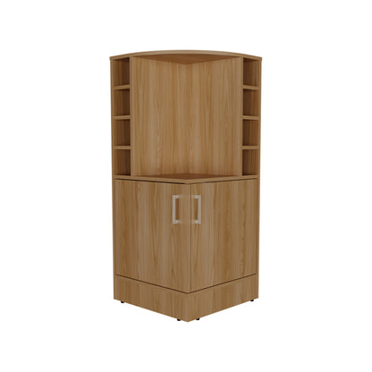 Jakes 42" Tall Corner Bar Cabinet - Oak Liquor Storage