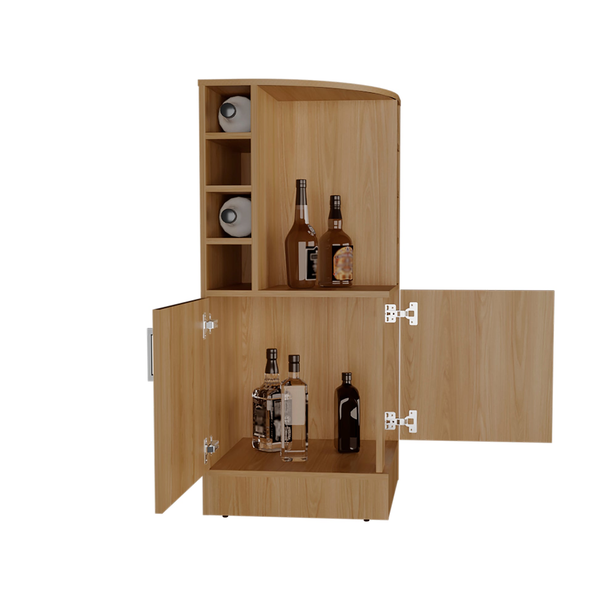Jakes 42" Tall Corner Bar Cabinet - Oak Liquor Storage