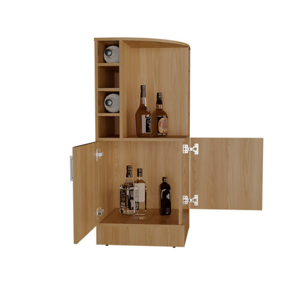 Jakes 42" Tall Corner Bar Cabinet - Oak Liquor Storage