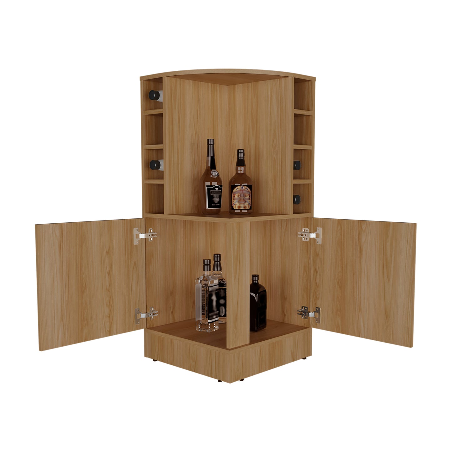 Jakes 42" Tall Corner Bar Cabinet - Oak Liquor Storage