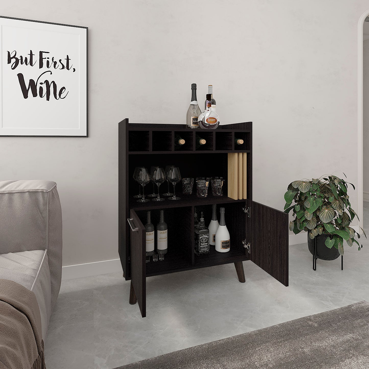 Multi-Colored Modern Bar Cabinet with Wine Storage