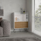 Tori 42" Tall One-Door Bar Cabinet with Three Cubbies, Three Shelves, Top Prep surface with Rail for Living room White - Natural Oak