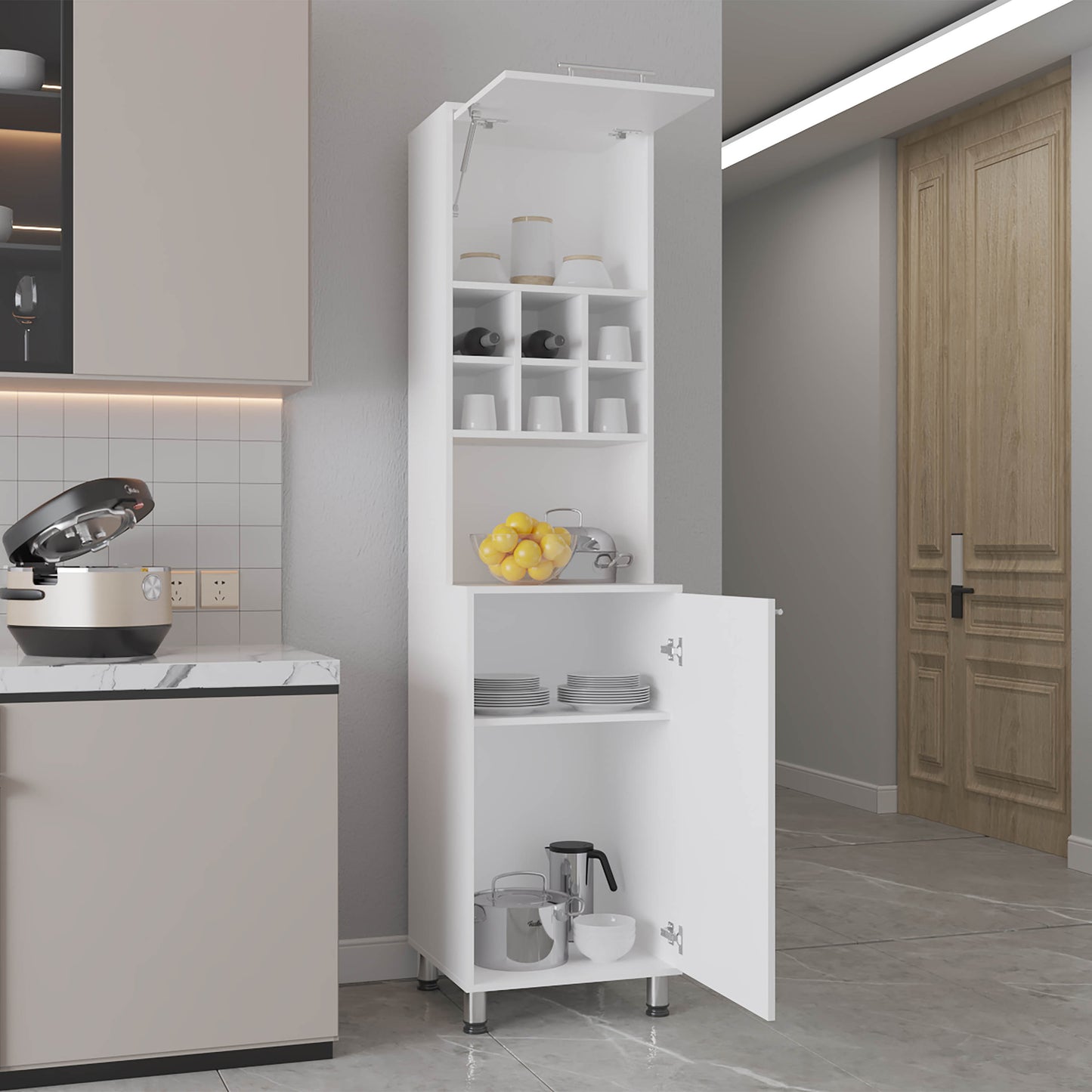 White MDF Modern Buffet Cabinet - 80" Storage
