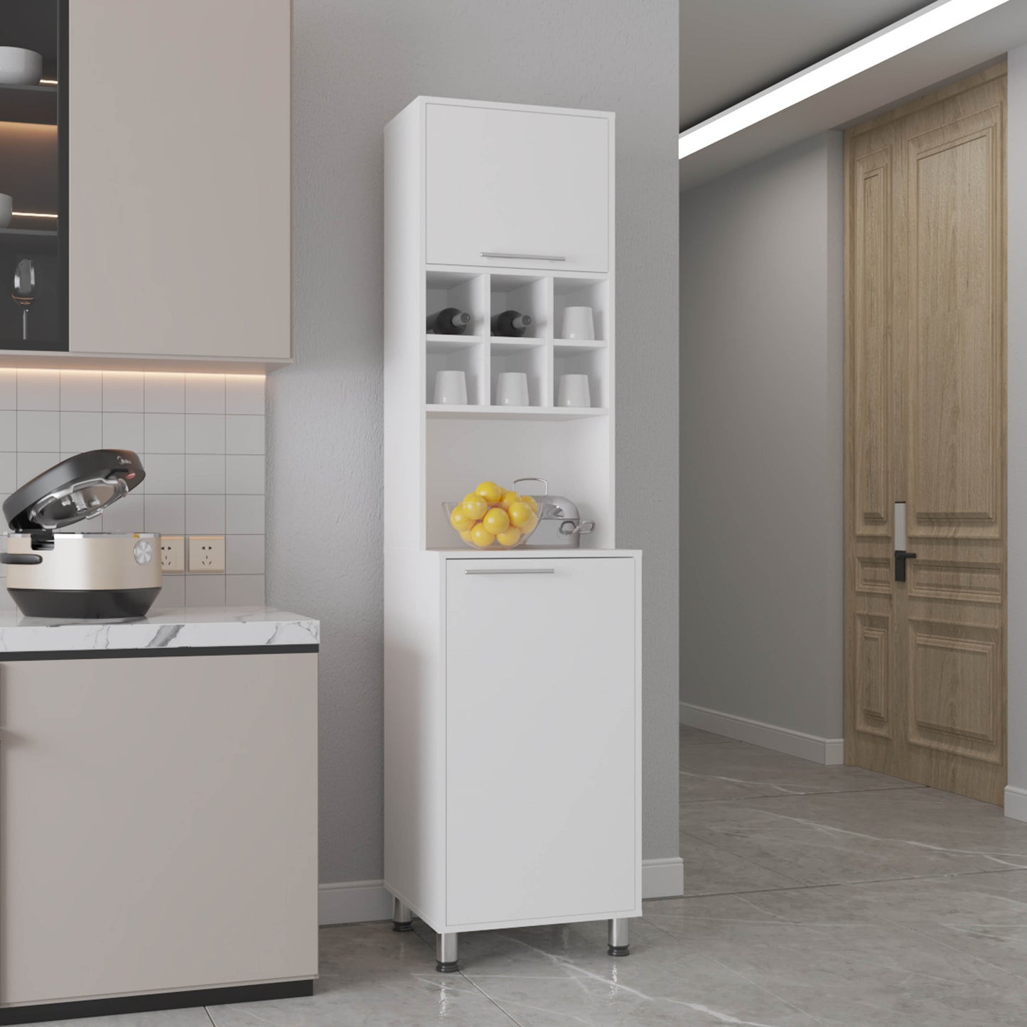 Attica 80" High Double Cabinet Kitchen Pantry , Storage Cabinet, Six spice Cubbies and Four Shelves for Kitchen, Garage White