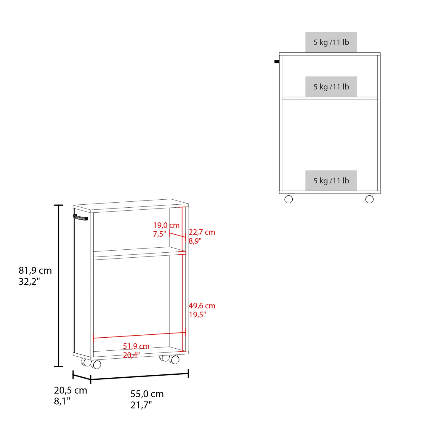 White Rolling Kitchen Cart - 81" Storage Cart for Dining Room