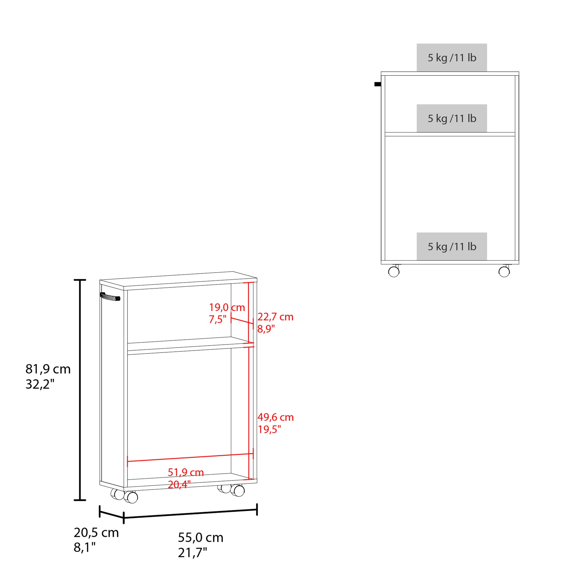White Rolling Kitchen Cart - 81" Storage Cart for Dining Room