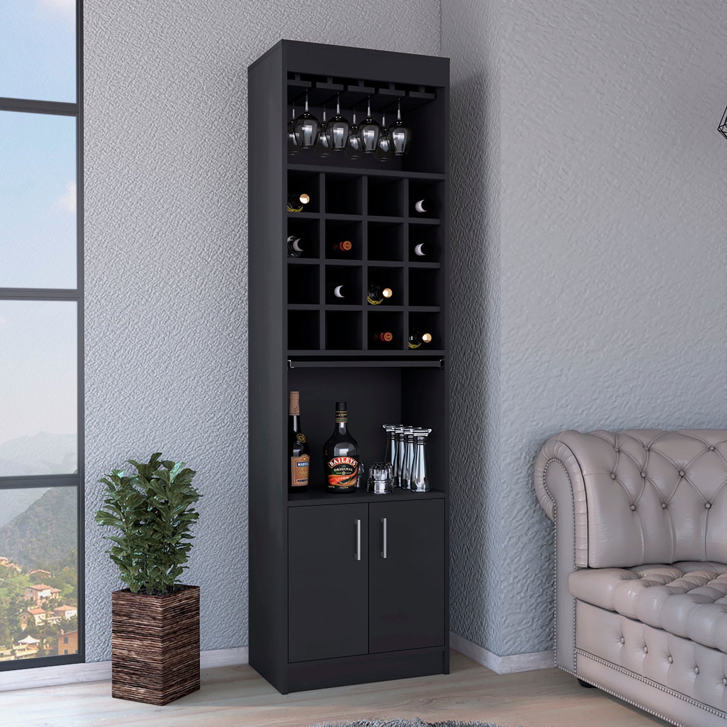 Being Kava Bar Cabinet, Double Door, Two Shelves, Sixteen Built-in Wine Rack