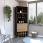 Fraktal Corner Bar Cabinet, Ten Built-in Wine Rack, Two Shelves, Double Door
