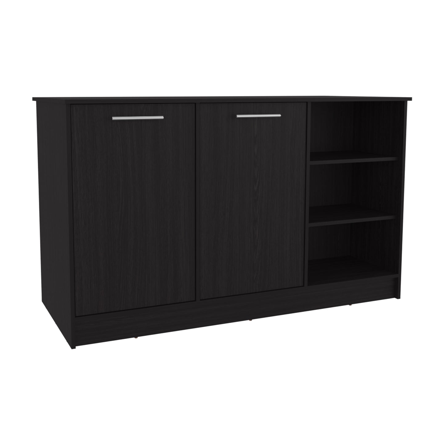 Modern Black MDF Kitchen Island with Storage and Shelving