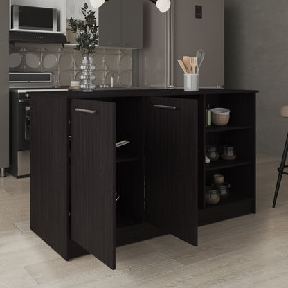 Modern Black MDF Kitchen Island with Storage and Shelving