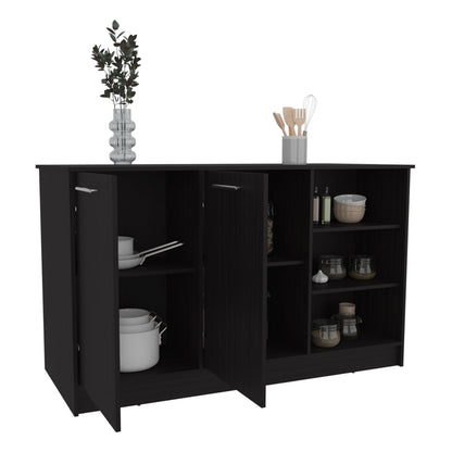 Modern Black MDF Kitchen Island with Storage and Shelving