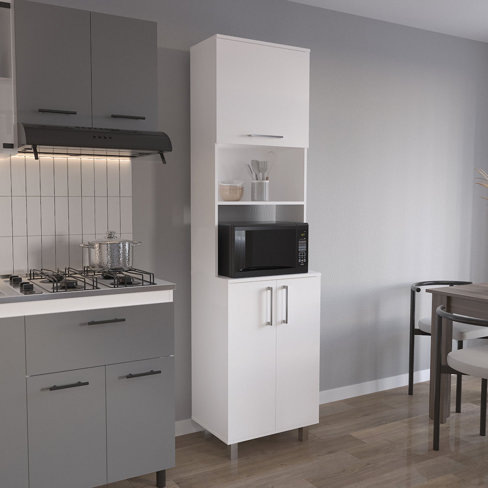 Bombona 80" High Double Cabinet Kitchen Pantry, Storage Cabinet, with Six Shelves for Kitchen, Garage White