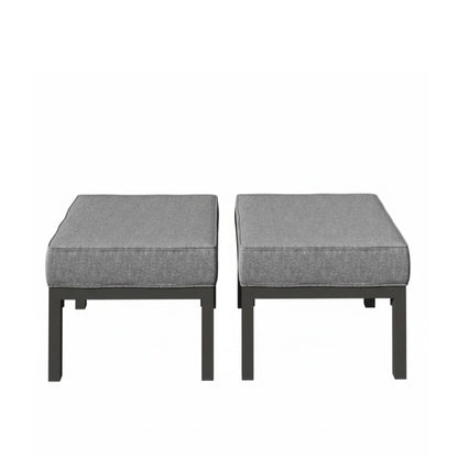 Set of 2 24" Aluminum Patio Ottomans with Dark Gray Cushions, All-Weather Footrests