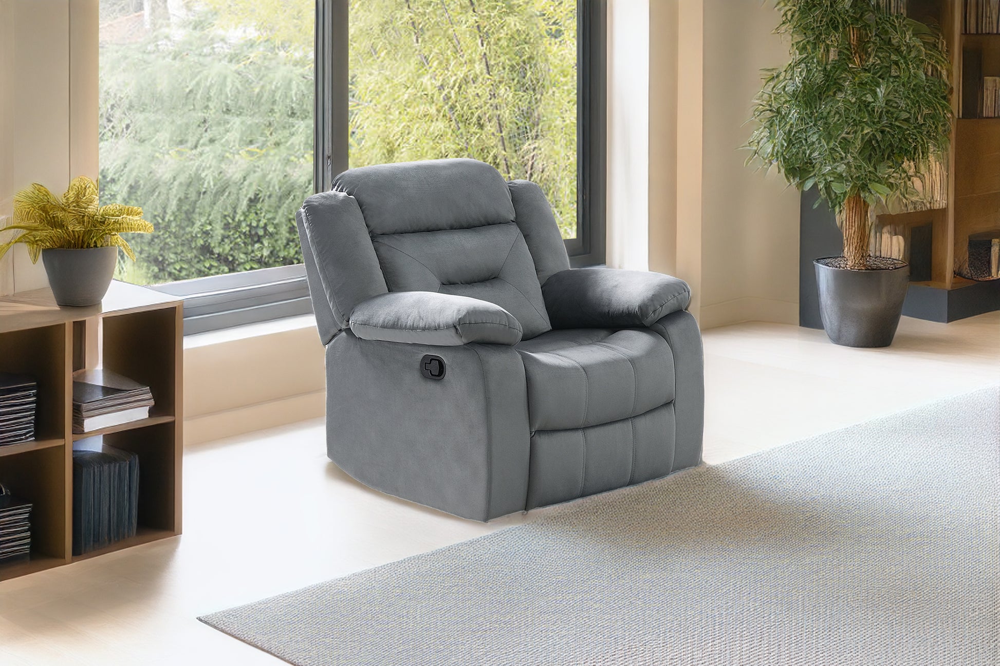 Dark Grey Velvet Manual Recliner Chair - 39" for Living Room