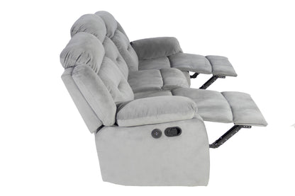 Dark Grey Velvet Manual Recliner Sofa - 84" Wide