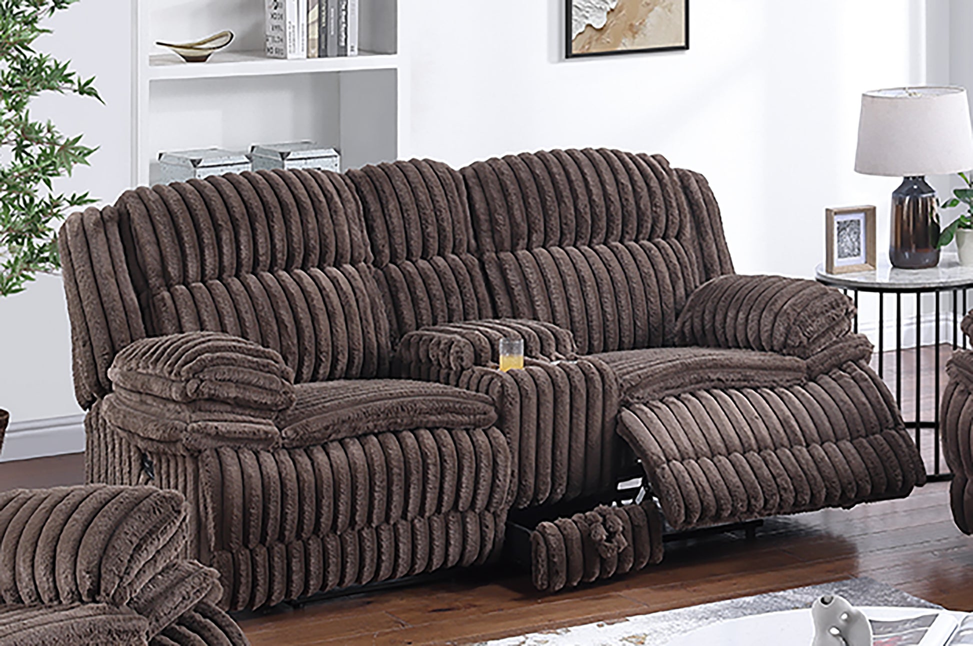Manual Motion Loveseat Recliner Fur-Like Corduroy in Chocolate