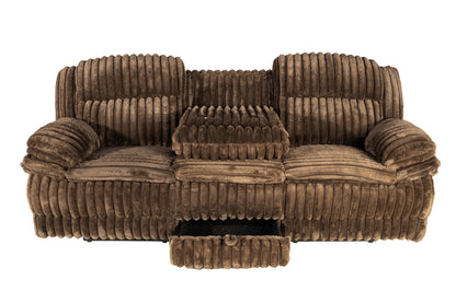 Chocolate Corduroy Recliner with Storage Table for Living Room