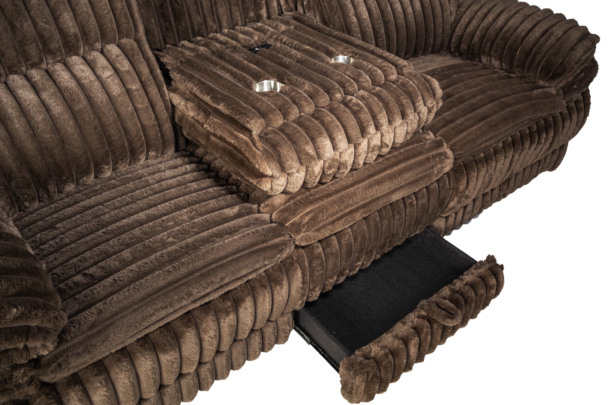 Chocolate Corduroy Recliner with Storage Table for Living Room
