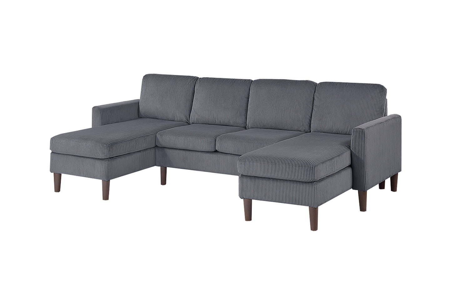 Dark Gray Corduroy U-Shaped Sectional Sofa - 3 Piece Set