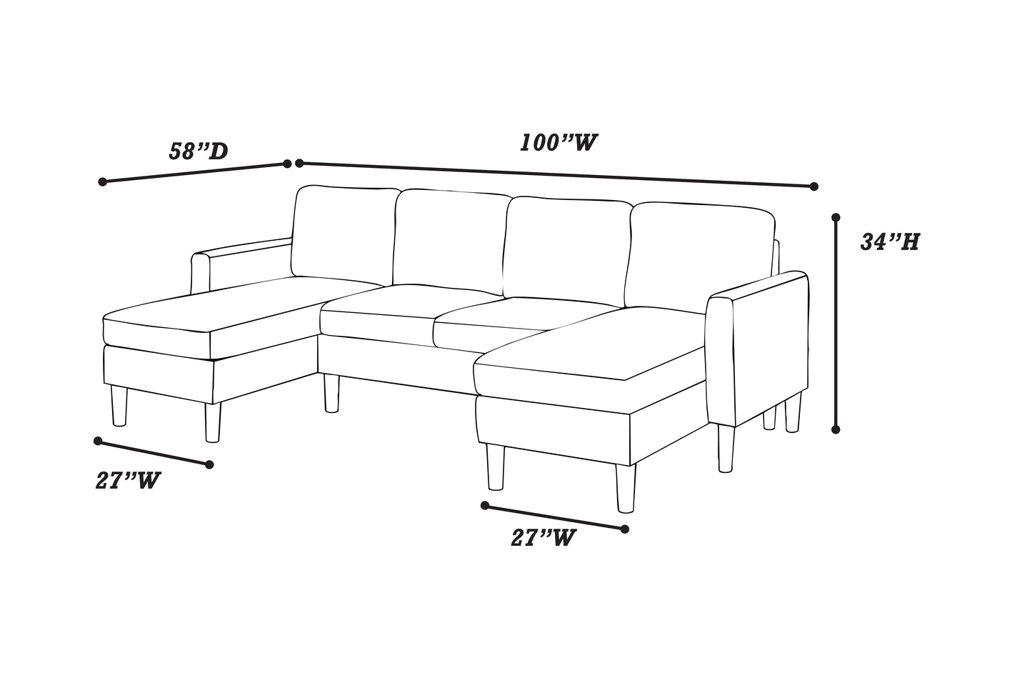 Dark Gray Corduroy U-Shaped Sectional Sofa - 3 Piece Set
